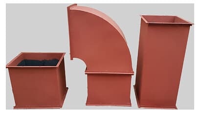 Mild steel kitchen exhaust ductwork finished in red epoxy primer.
